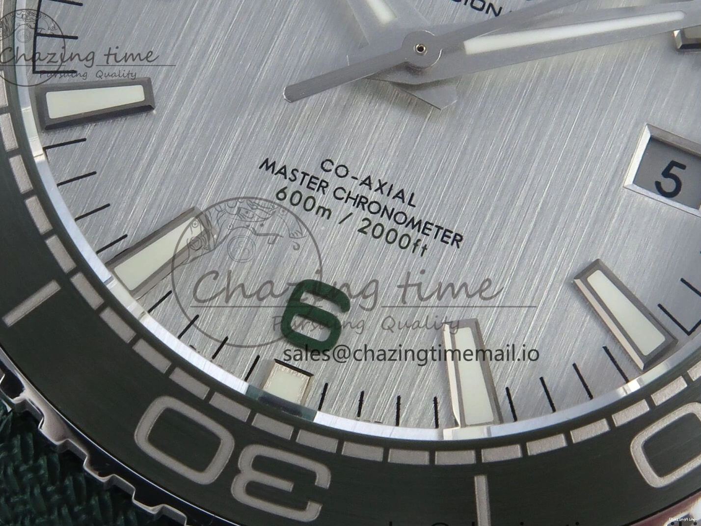 0416 Bold Seamaster Planet Ocean 600M 43.5mm SS SCF 1:1 Best Edition Green Bezel Gray Dial on Green Rubber Strap A8900 Super Clone 7666